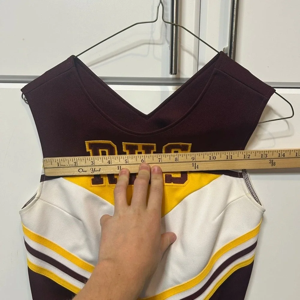 Vintage Dehen RHS Cheerleading Shell Top Burgundy Yellow White Size 34 USA Made